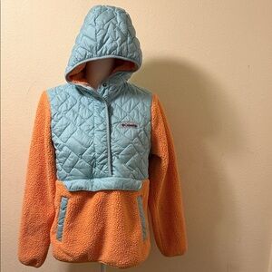 Columbia women’s med Quilted Blue and Orange Hooded Jacket